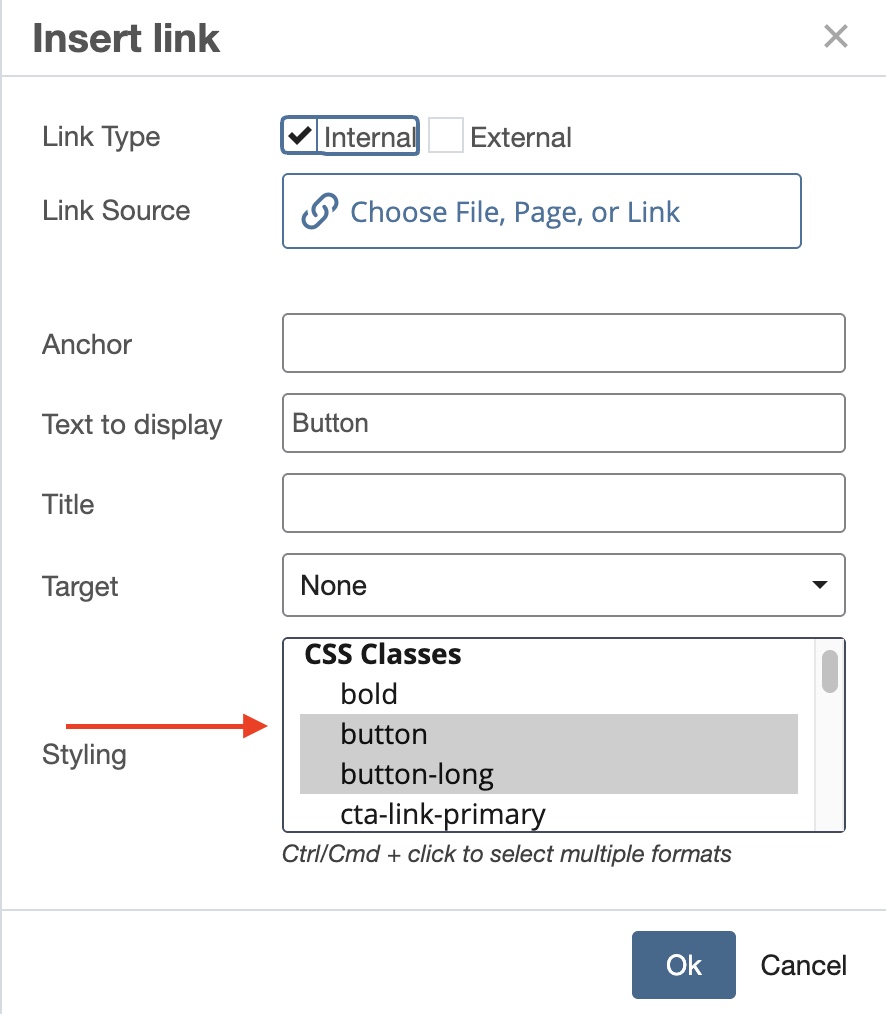 Selecting the button long class from the styling list.