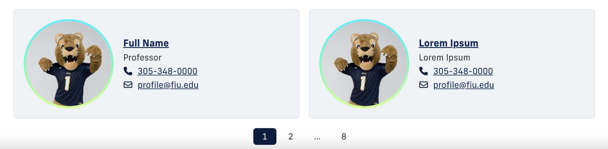 A profile list showing pagination