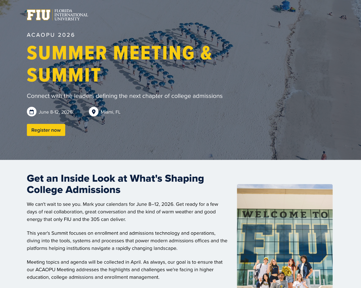 Screenshot of the ACAOPU 2026 Summer Meeting & Summit