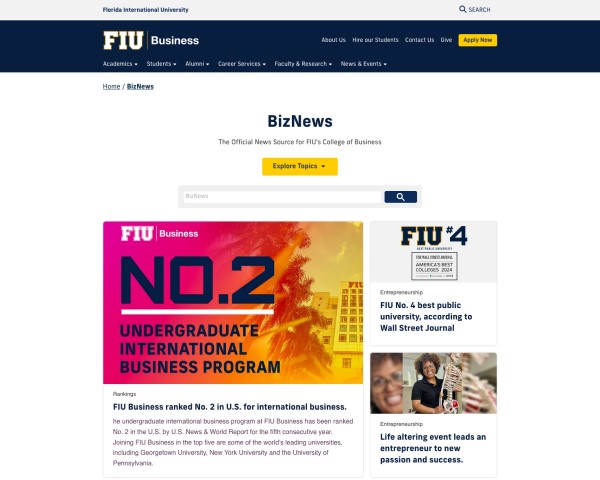 Screenshot of College of Business BizNews blog