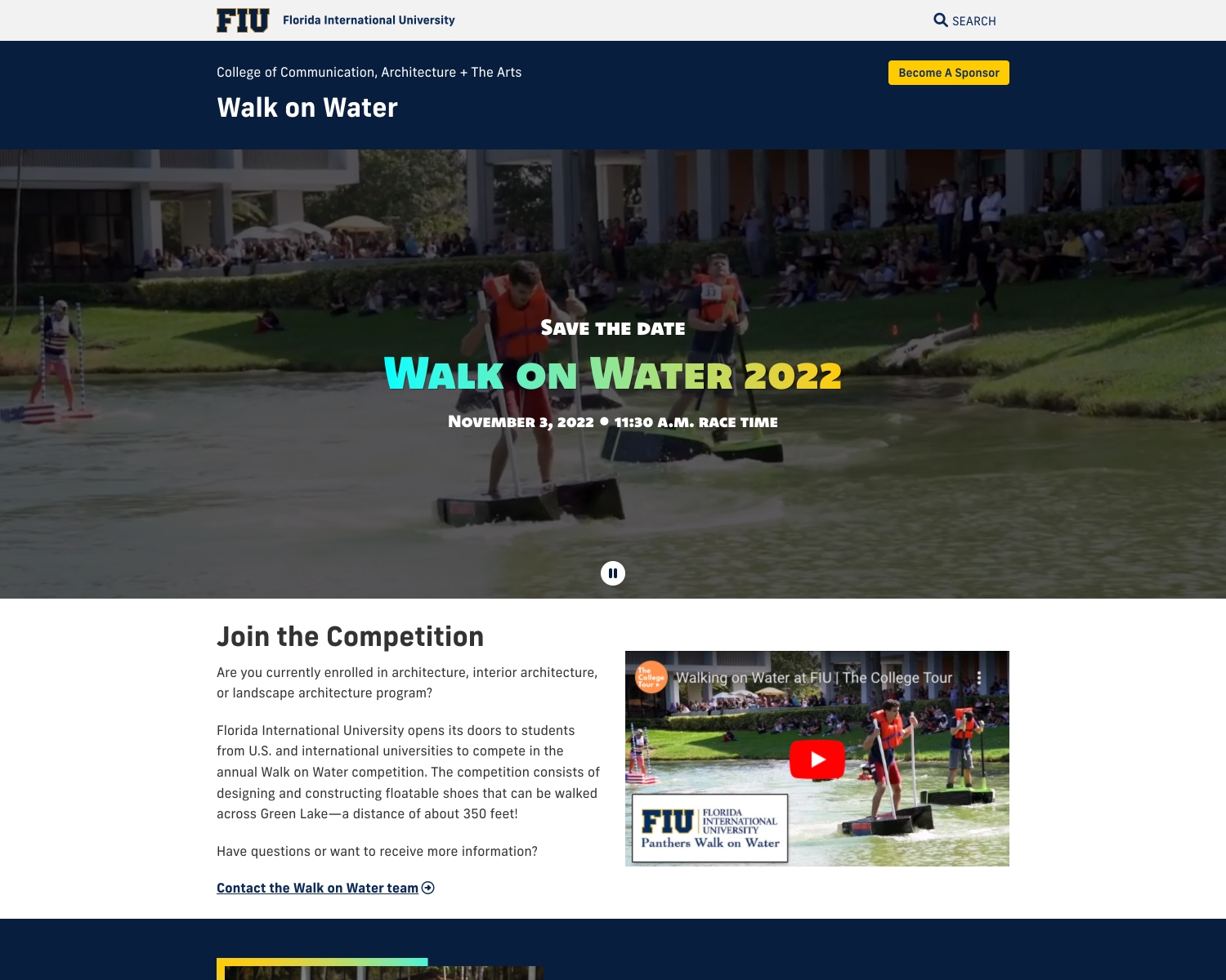 Screenshot of the Walk on Water landing page