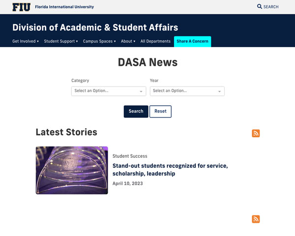 Screenshot of DASA News