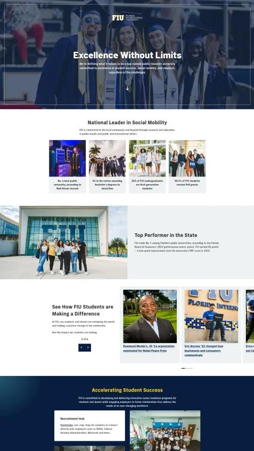 Screenshot of the FIU Excellence landing page