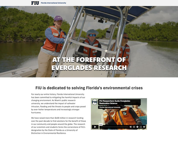 Screenshot of FIU Everglades initiatives landing page