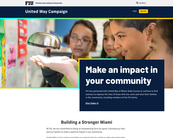 Screenshot of the FIU United Way Campaign website