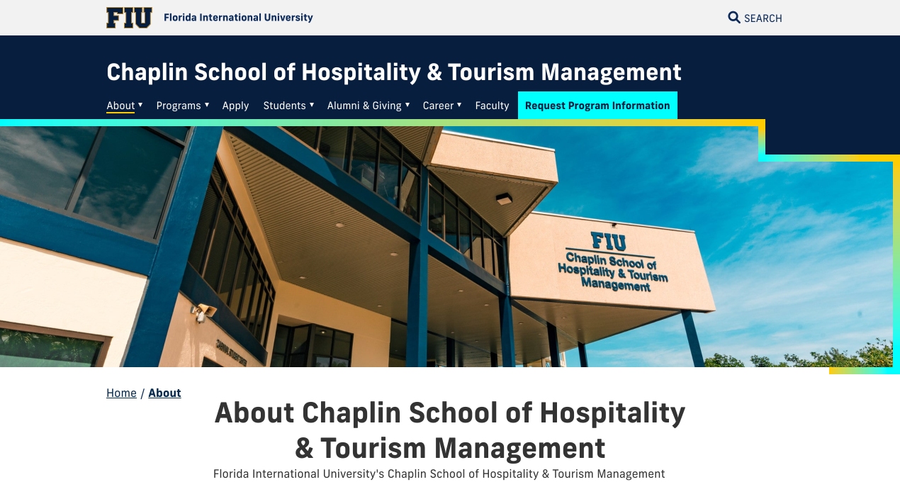 Screenshot of the Hospitality College website
