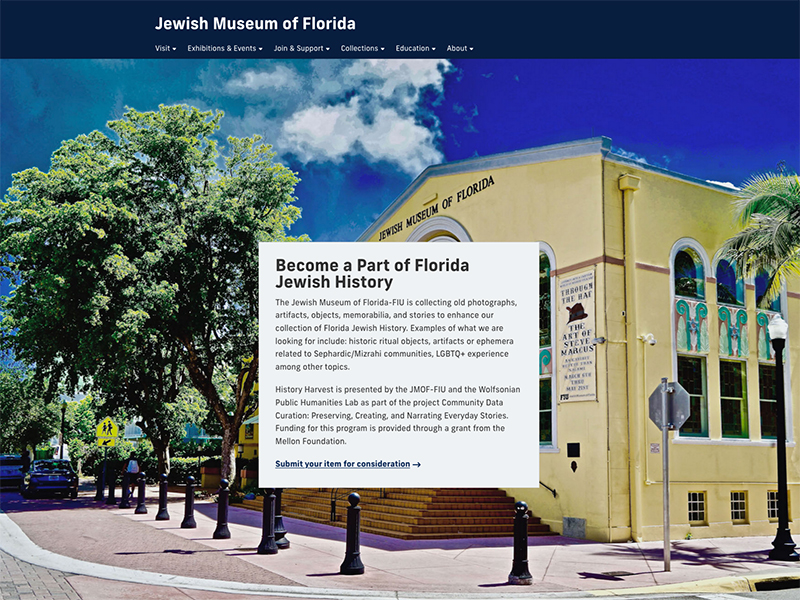 Screenshot of Jewish Museum of Florida home page