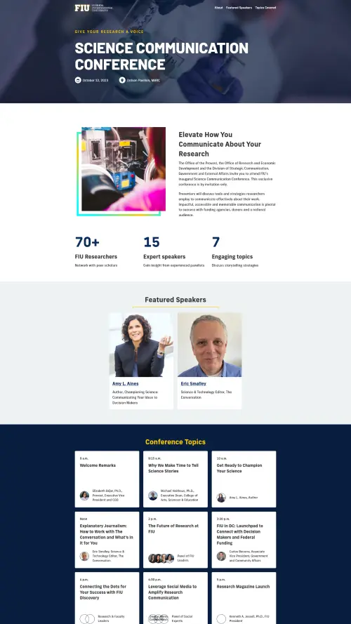 Screenshot of 2023 FIU Science Communication Conference landing page