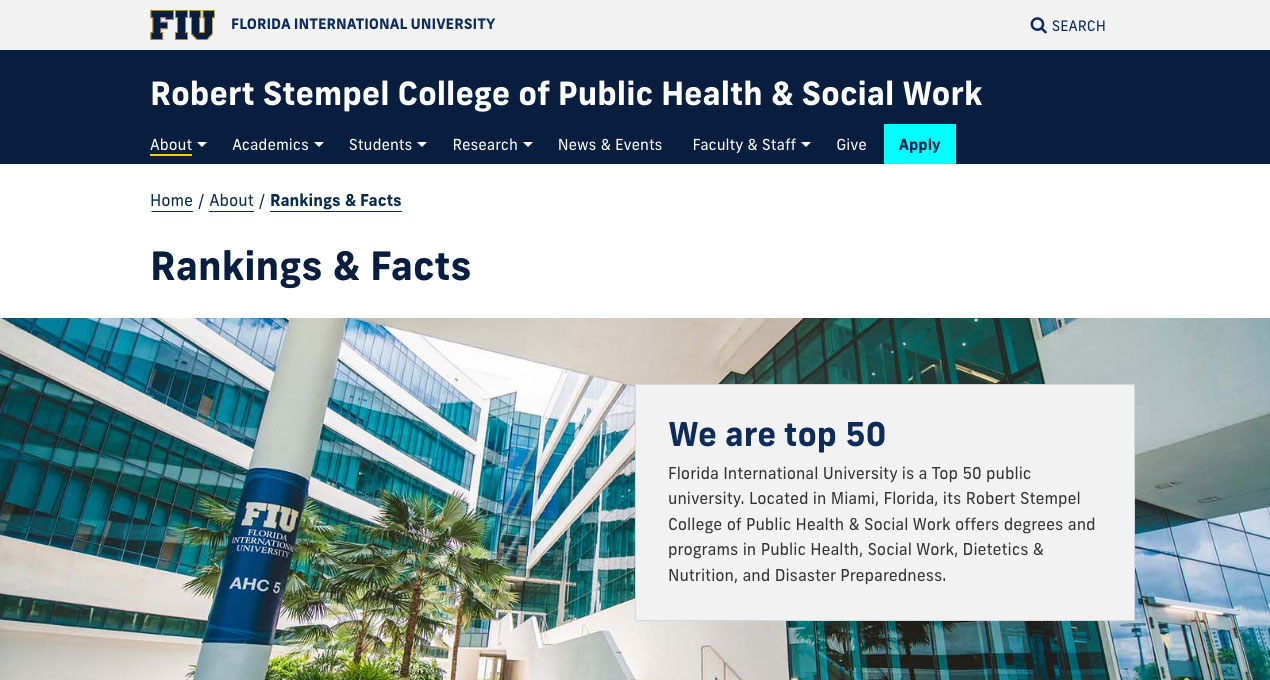 Screenshot of the Stempel College website