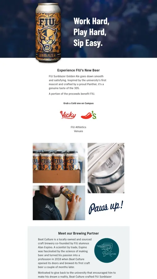 Screenshot of FIU Sunblazer beer landing page