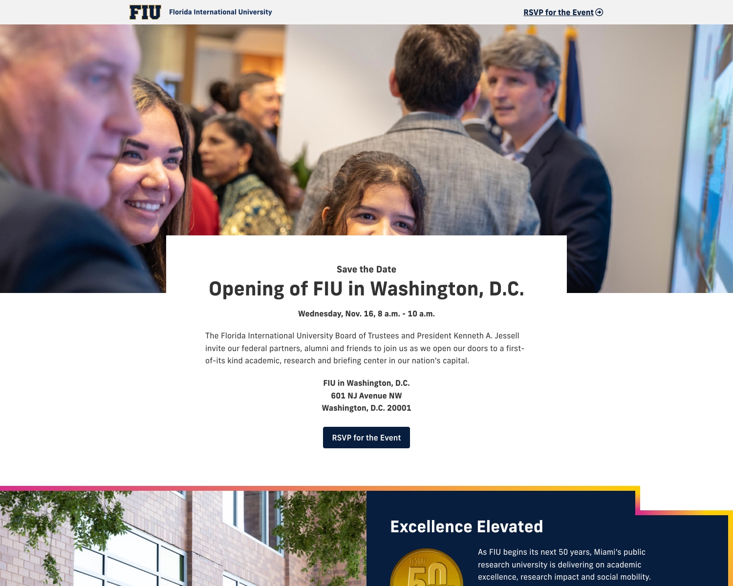 Screenshot of FIU in DC Opening landing page