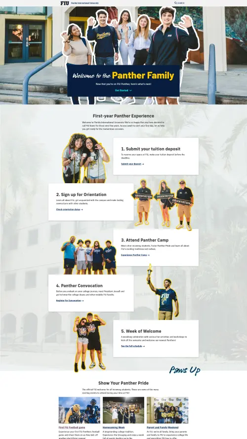 Screenshot of FIU Welcome landing page